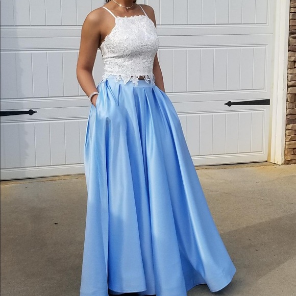 White and baby blue prom dress - Picture 1 of 3